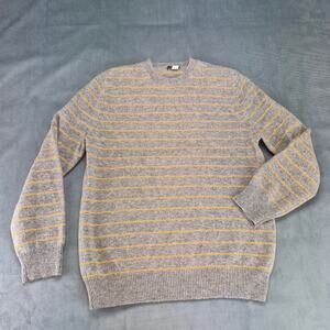Express Women's Lambswool Sweater Gray With Yellow Stripes Size Large